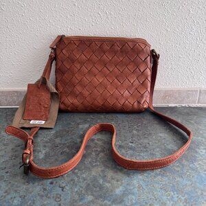 Vilenca Holland Cognac Woven Leather Crossbody